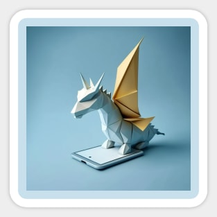Nordic origami dragon sitting on the phone Sticker
